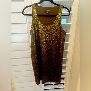 Vince Camuto Gold Green Sequin Dress Sheath S